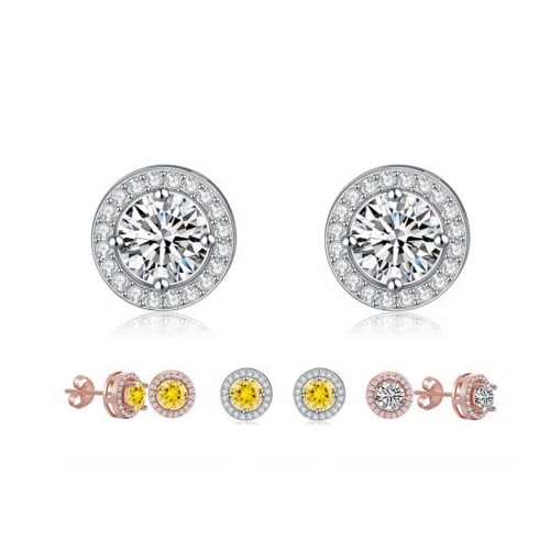 Round Platinum Plated Cubic Zirconia Stud Earrings Image 1