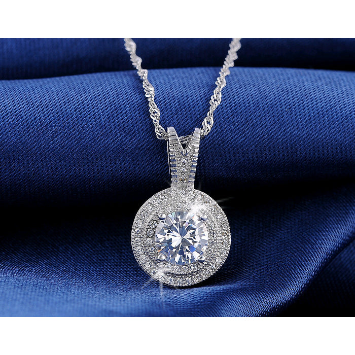 Halo Micro Pave Crystal Pendant Necklace Image 2