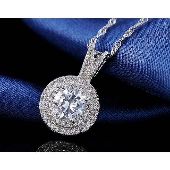 Halo Micro Pave Crystal Pendant Necklace Image 6