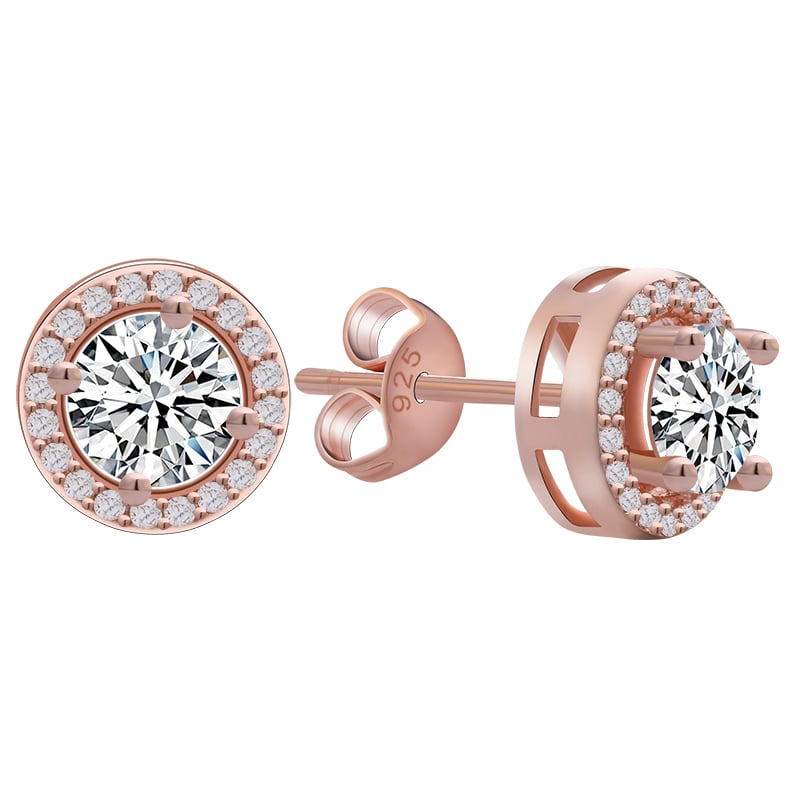 Round Platinum Plated Cubic Zirconia Stud Earrings Image 6