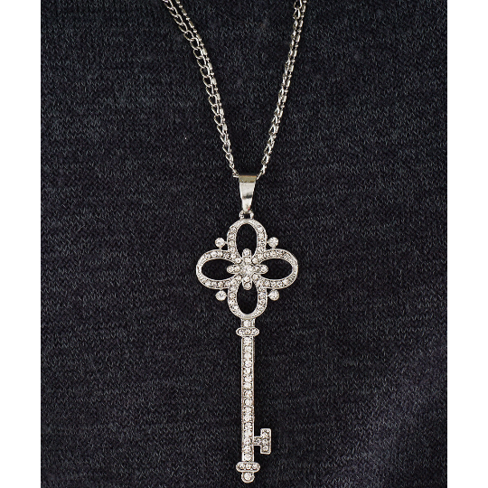 Key NecklaceQueen Key NecklaceCrystal Clover Key NecklaceVictorian Key NecklaceKey Pendant Image 1