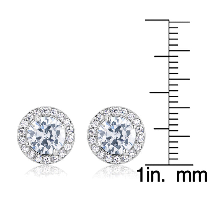 White Gold Simulated Diamond Halo Round Earrings Image 2