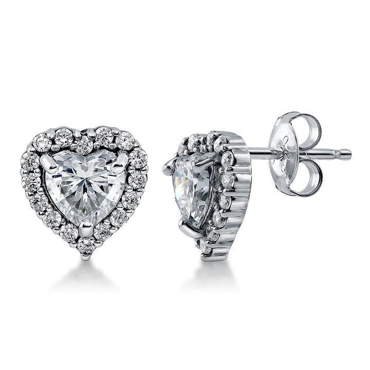 White Gold Simulated Diamond Halo Heart Earrings Image 1