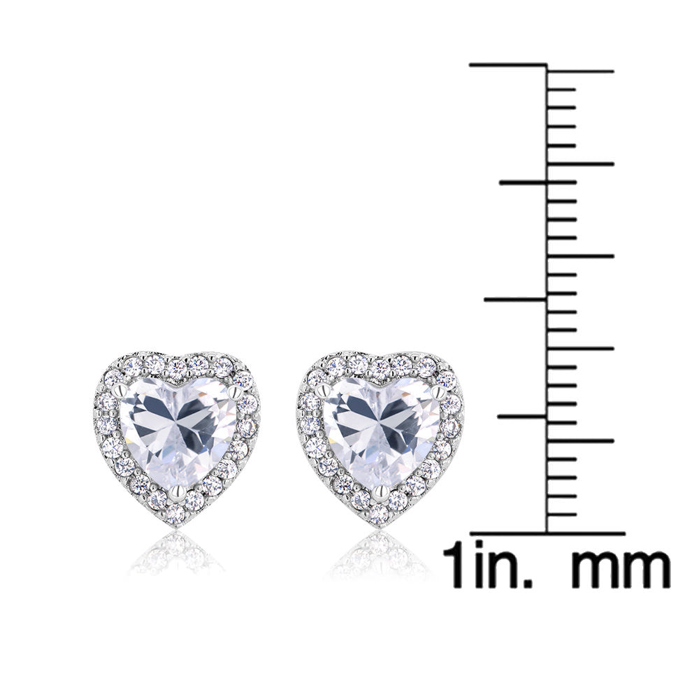 White Gold Simulated Diamond Halo Heart Earrings Image 2