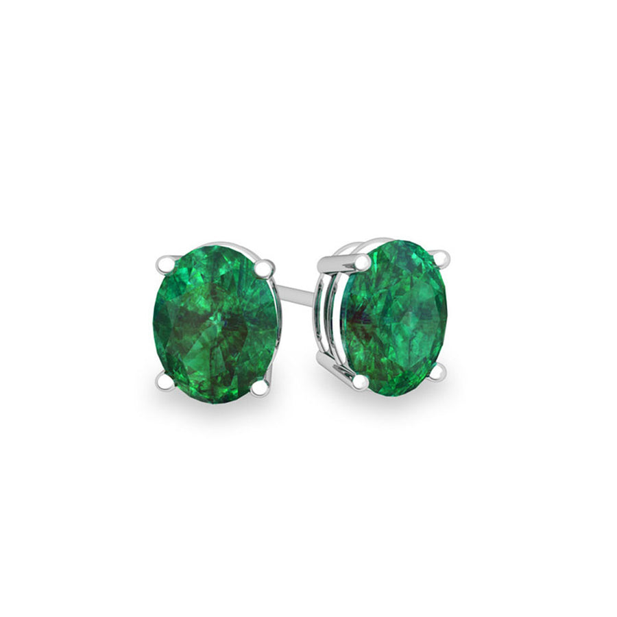 Genuine Oval Cut Emerald Studs Set in Sterling Silver Image 1