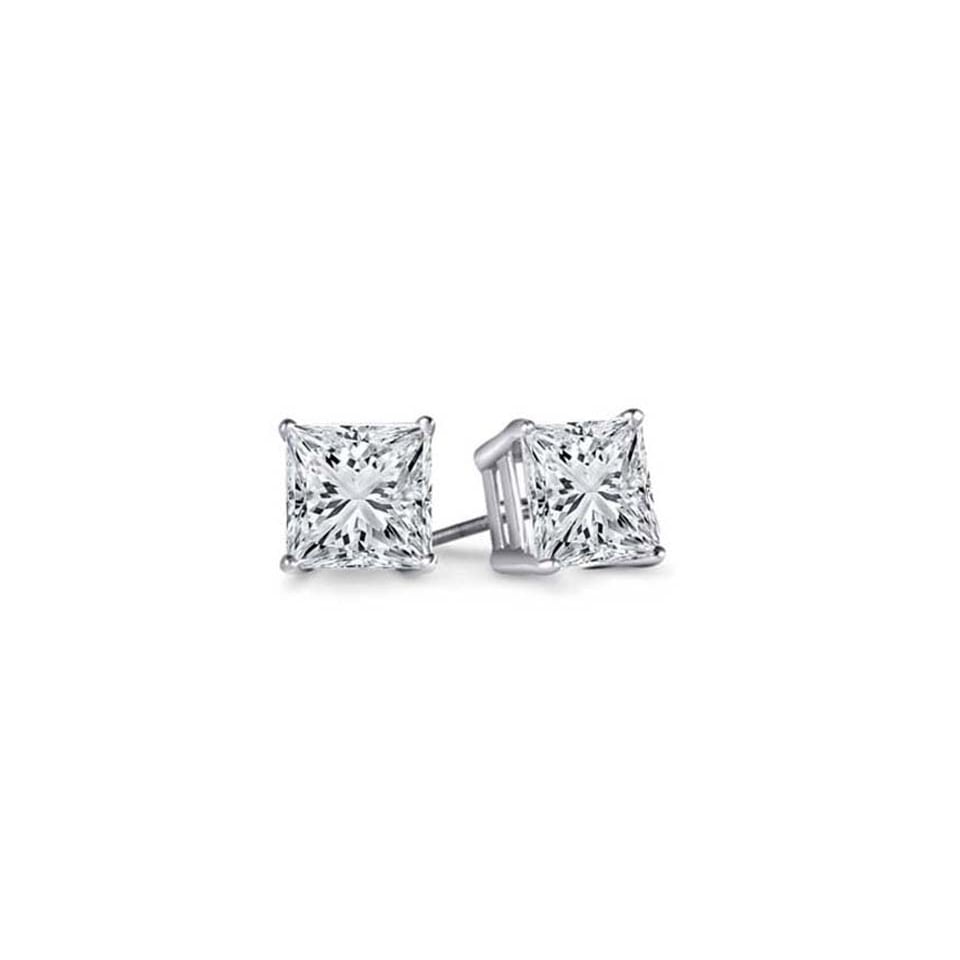 Swarovski Crystal Studs 2.00 CTTW Princess Cut Sterling Silver Earrings Image 1