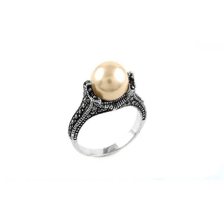 Genuine Marcasite Sterling Silver Pearl Ring Multiple Colors Sizes 6-9 Image 4