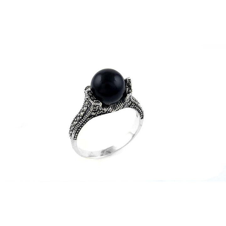 Genuine Marcasite Sterling Silver Pearl Ring Multiple Colors Sizes 6-9 Image 3