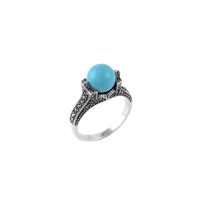 Genuine Marcasite Sterling Silver Pearl Ring Multiple Colors Sizes 6-9 Image 1