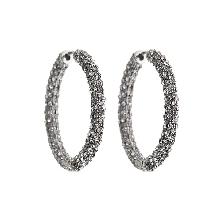 Swarovski Elements Crystal Studded 18kt Gold or White Gold Plated Hoops 35mm Image 2