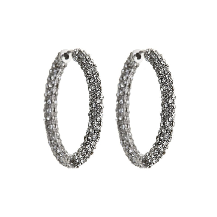 Swarovski Elements Crystal Studded 18kt Gold or White Gold Plated Hoops 35mm Image 1