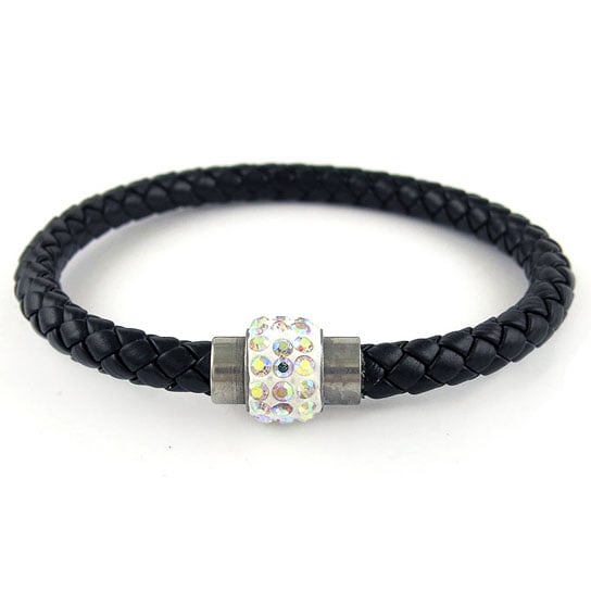 Black Leather Swarovski Crystal Magnetic Bracelet 7.5inch Multiple Colors Available Image 1