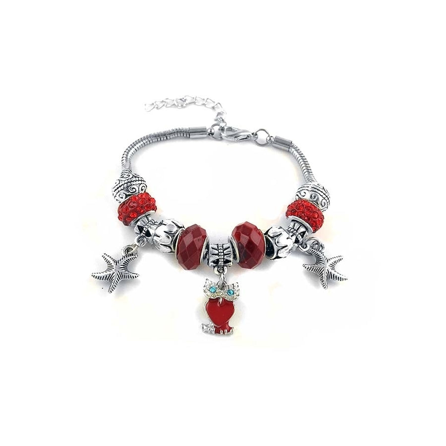 Swarovski Elements Crystal Murano Owl Charm Bracelet Stainless Steel Lobster Clasp Image 1