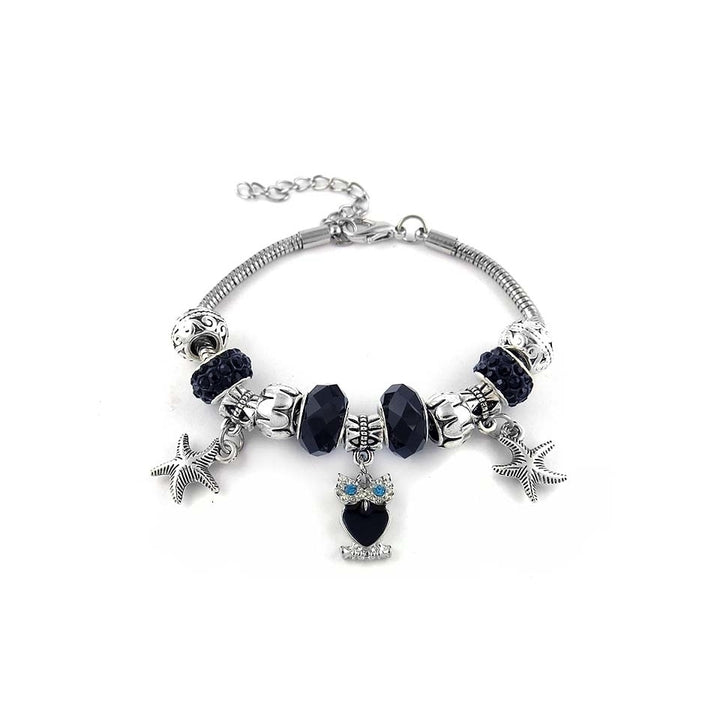 Swarovski Elements Crystal Murano Owl Charm Bracelet Stainless Steel Lobster Clasp Image 3