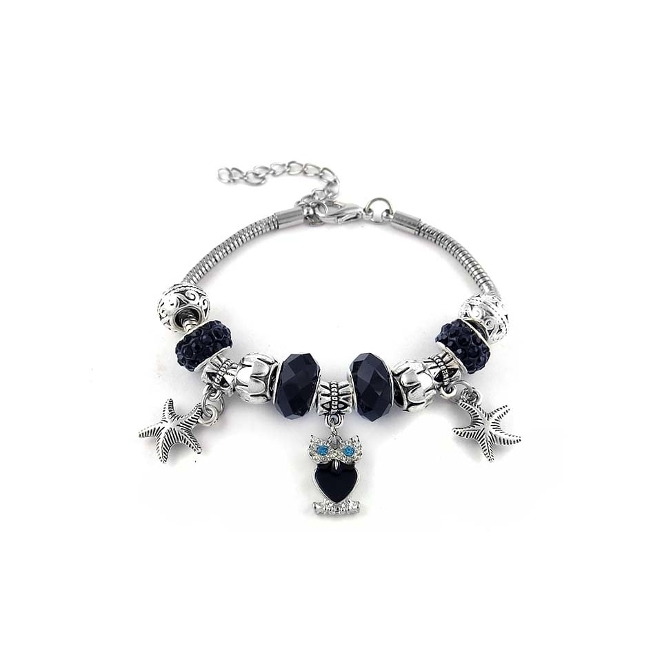 Swarovski Elements Crystal Murano Owl Charm Bracelet Stainless Steel Lobster Clasp Image 1