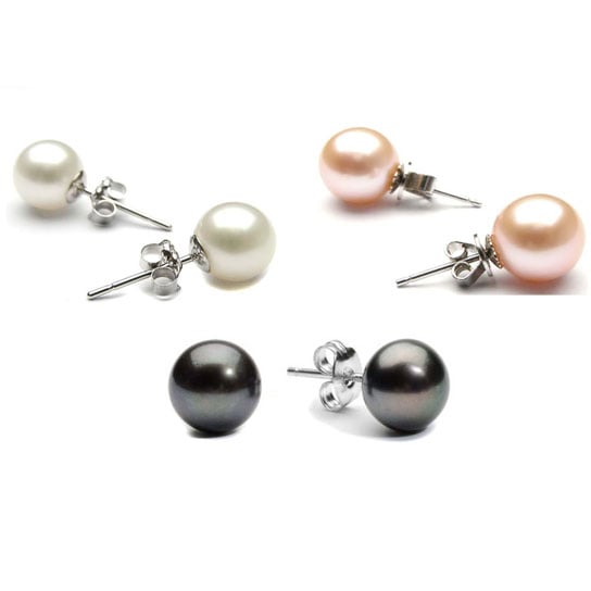 18kt Gold or White Gold Plated 8mm Pearl Studs 3 Pack White Pink Black Image 2