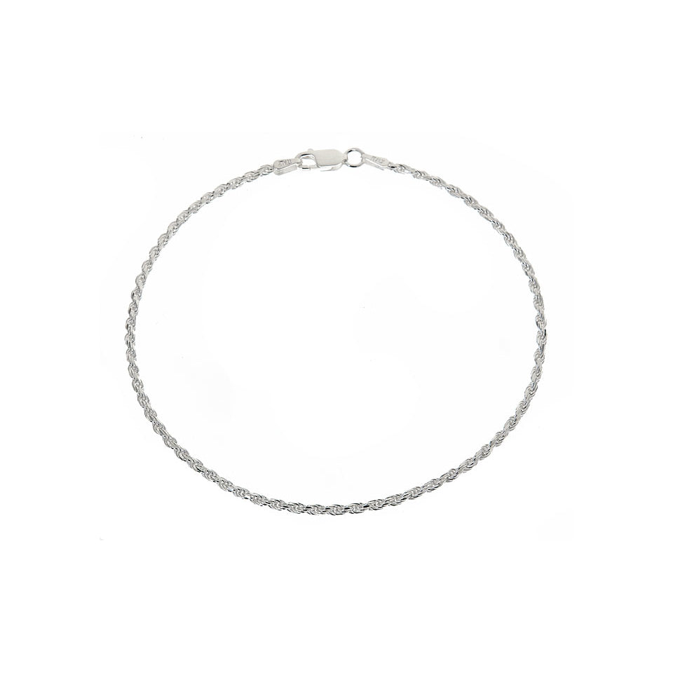 Italian Solid Sterling Silver 9" or 10" Rope Anklet Image 1