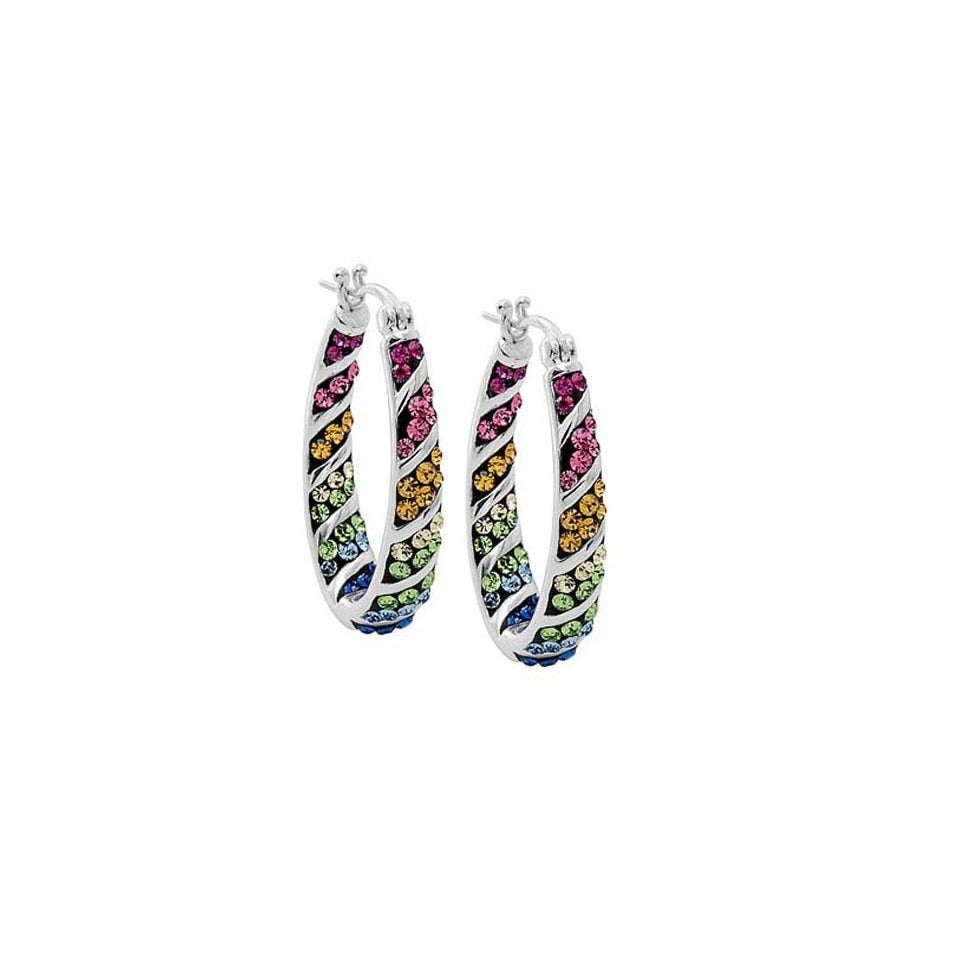 Multi Color Swarovski Elements Crystal Rainbow Hoops In White Gold Image 1