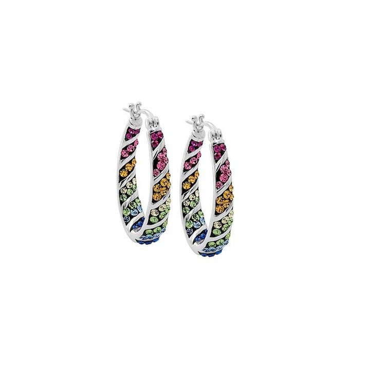 Multi Color Swarovski Elements Crystal Rainbow Hoops In White Gold Image 1