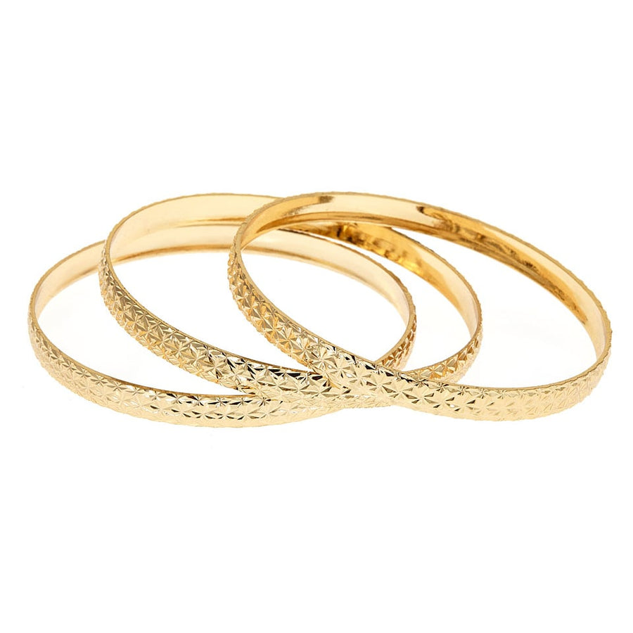 18Kt Gold Plated Diamond Cut Bangle Set 3 Pack Stylish Jewelry Multiple Styles Image 1