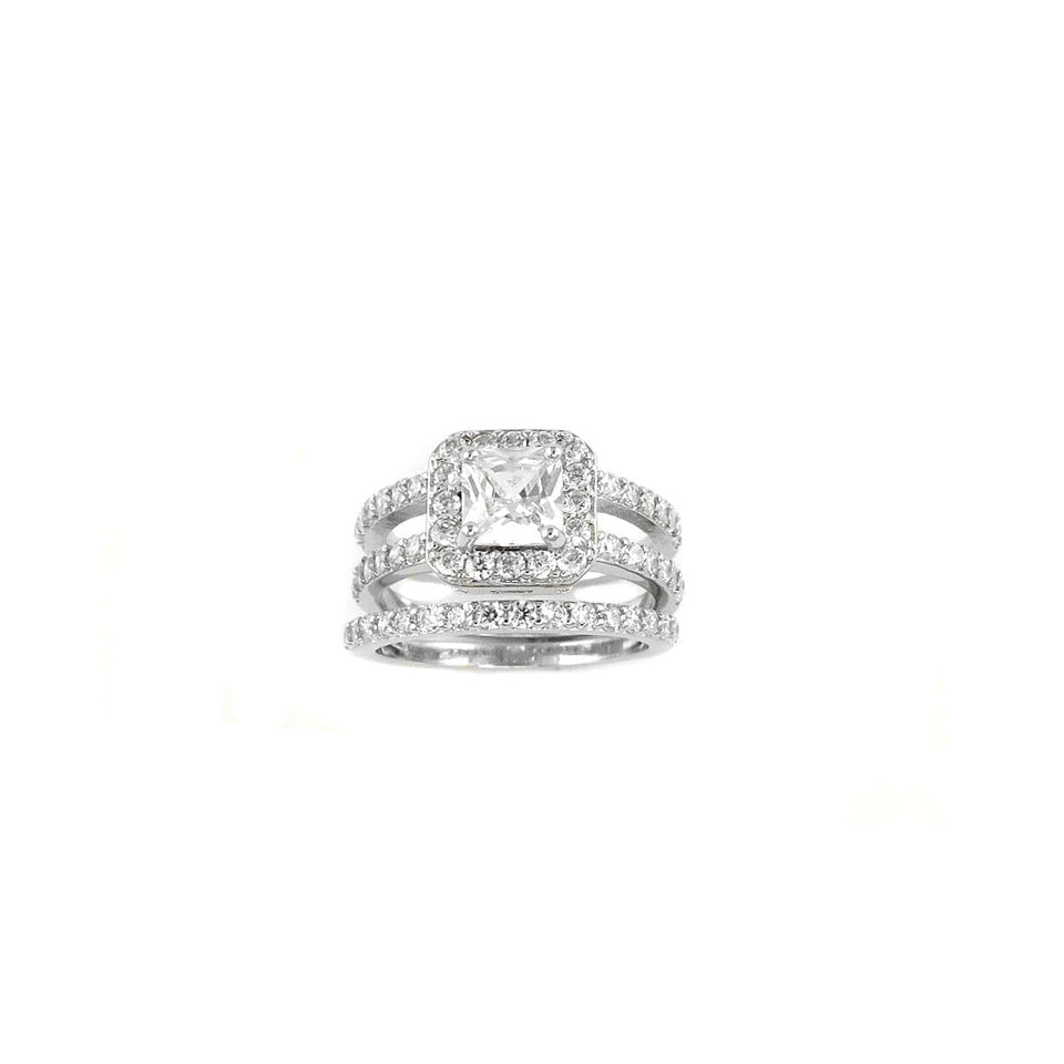 Tri Row Design Inspired Princess Cut Bridal Ring in 18Kt White Gold Image 1