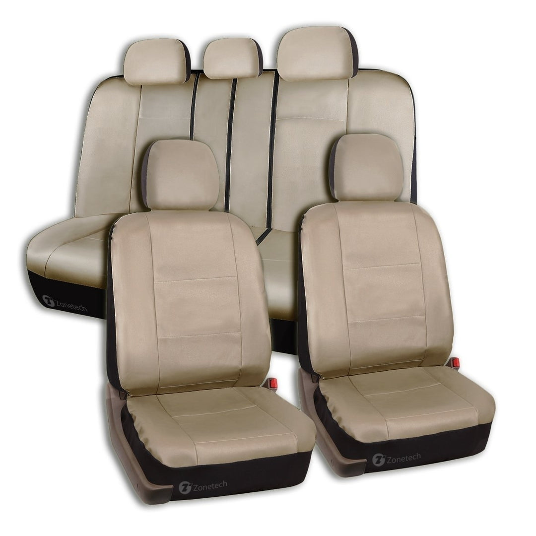 Zone Tech Luxury Universal Fit Interior Decor PU Leather Car Seat Cover Beige Image 1