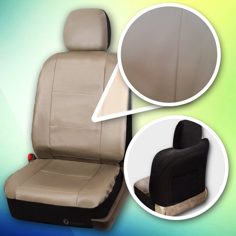 Zone Tech Luxury Universal Fit Interior Decor PU Leather Car Seat Cover Beige Image 2