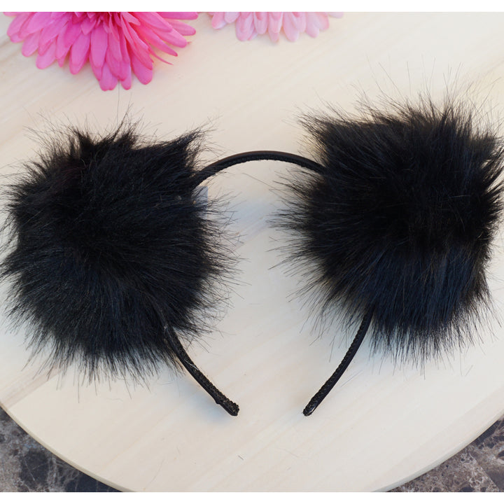 Pom Pom HeadbandBear Ears HeadbandTeddy Bear Ears HeadbandBlack Pom PomsWhite Pom Poms90s Pom Pom Hairband Image 4