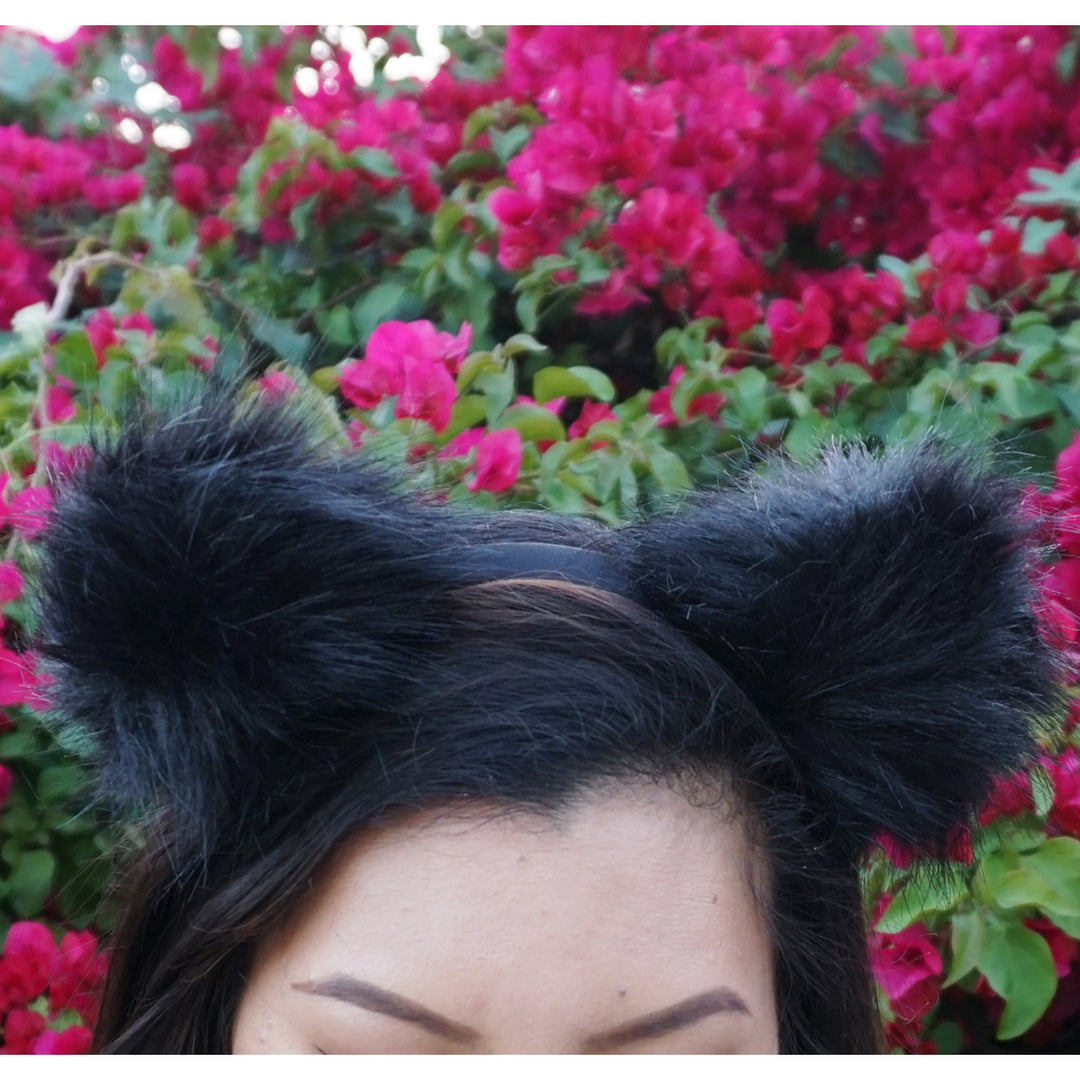 Pom Pom HeadbandBear Ears HeadbandTeddy Bear Ears HeadbandBlack Pom PomsWhite Pom Poms90s Pom Pom Hairband Image 6