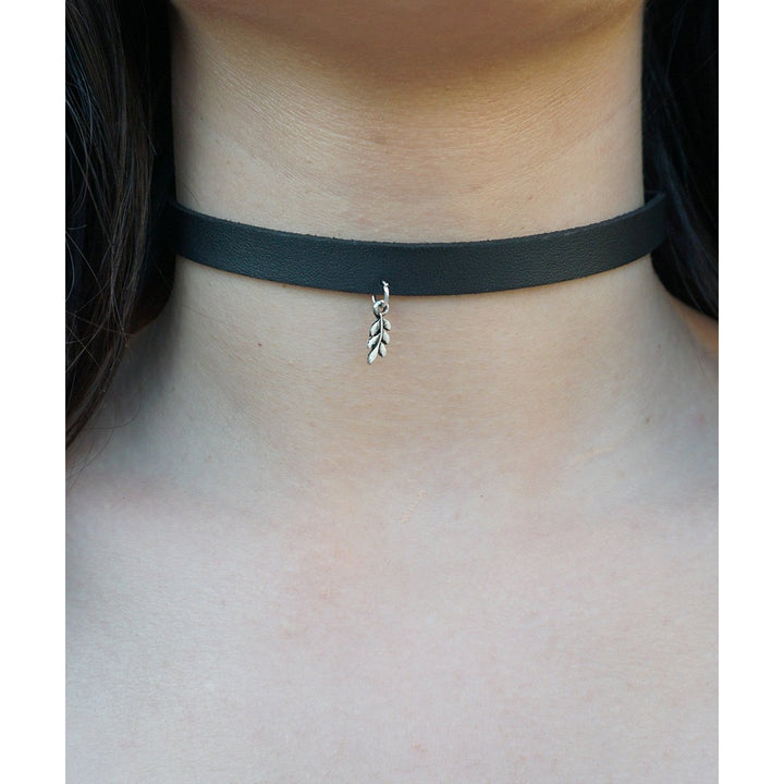 Black Choker Necklace Leaf Charm Black Choker Pineapple Charm Brown Choker 90s Choker Necklace Charm Choker Necklace Image 1