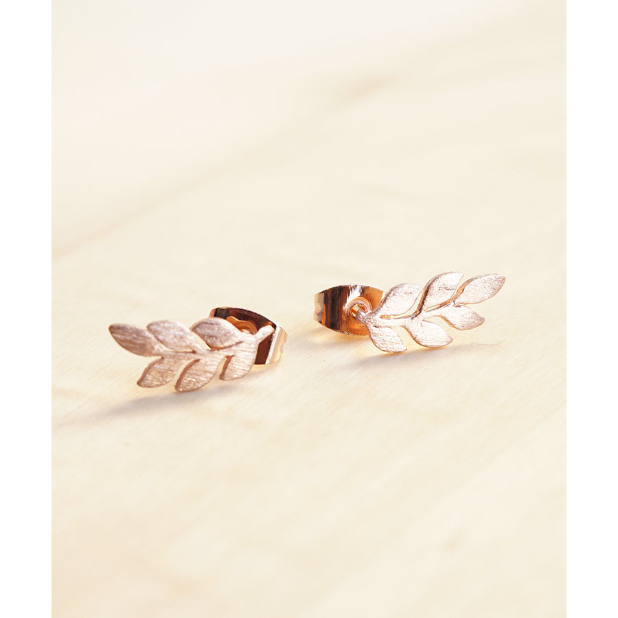 Leaf Earrings in ROSE GOLD Laurel Leaf Mini Dainty Little Simple Stud Earrings Bridesmaids Gift Idea Image 1