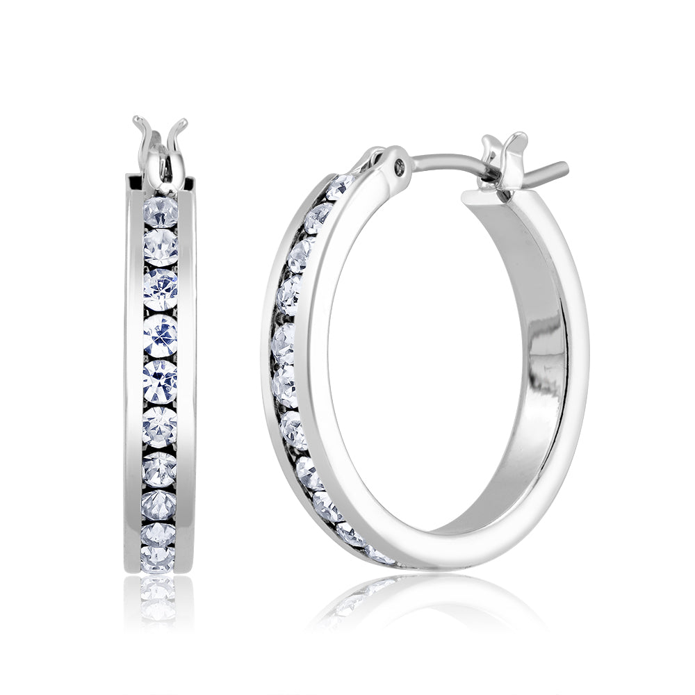 18K White Gold and CZ Jewelry Set -  HoopsStudsTennis Bracelet and Ring Image 3