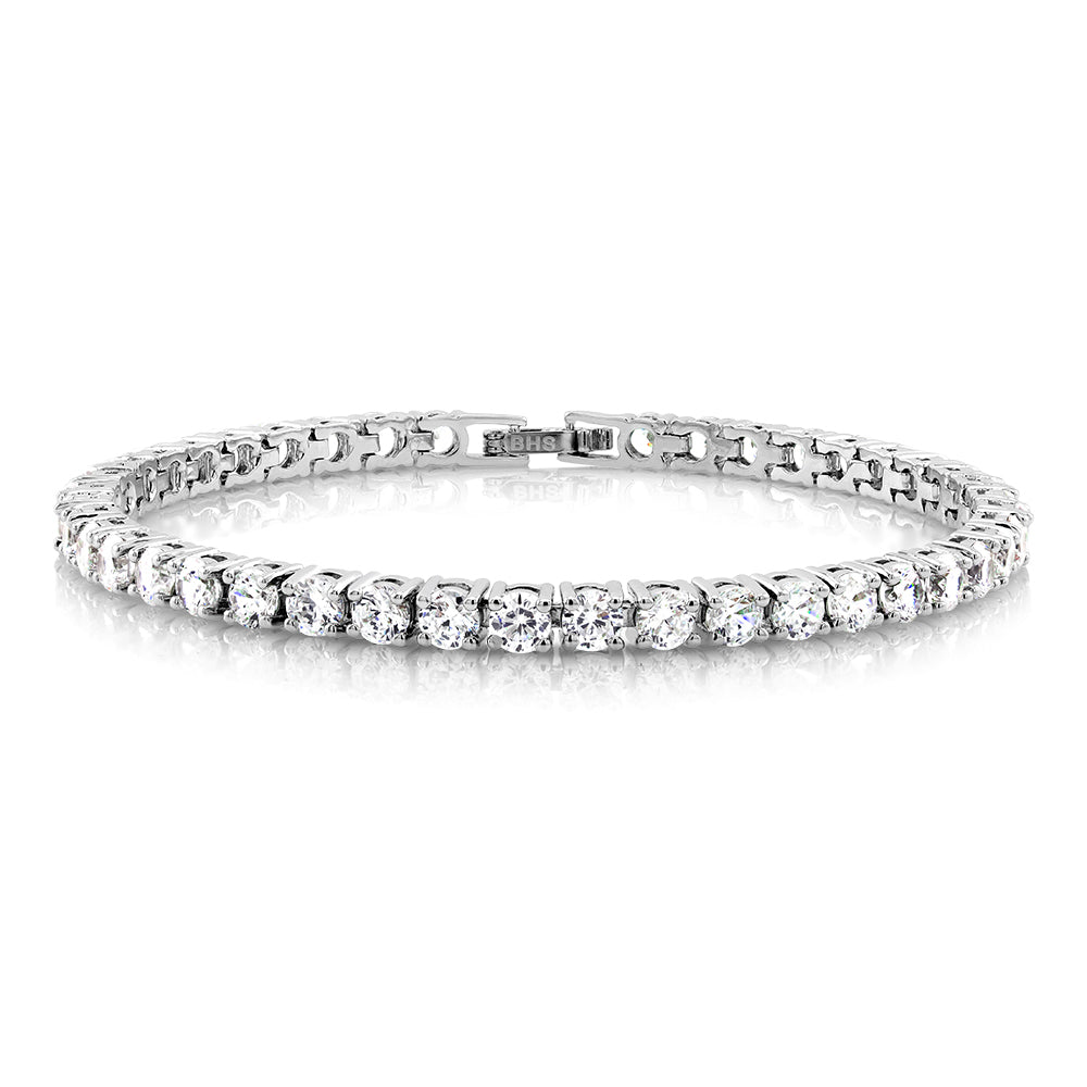 18K White Gold and CZ Jewelry Set -  HoopsStudsTennis Bracelet and Ring Image 4