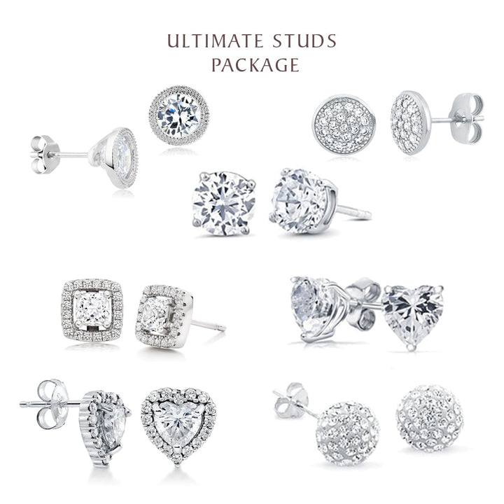 7 Pair Collection of White Gold + CZ Stud Earrings Image 1
