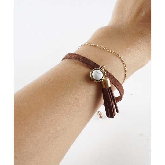 Black or Brown Suede Tassel BraceletLayering BraceletSimple Gold Chain Bracelet, Image 1