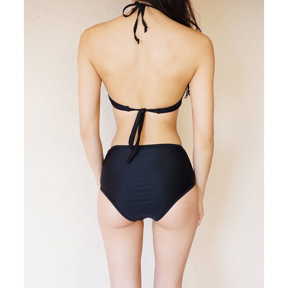 Hot Black Mesh High Neck Halter Top Bikini Two Piece Mesh Panels Semi Sheer High Waisted Swimsuit Spring Break Vegas Image 2