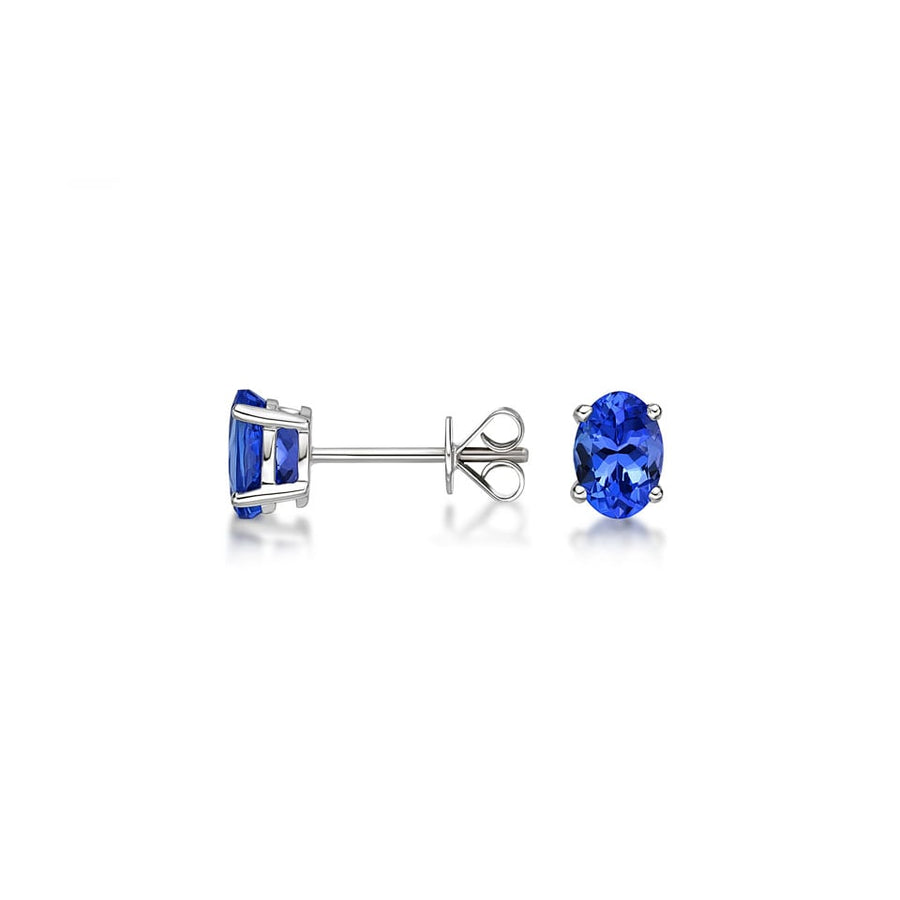 Genuine Tanzanite Oval Cut Sterling Silver Studs 1ctw Butterfly Post Earrings Image 1