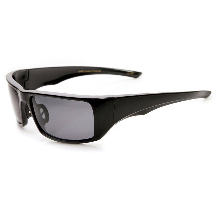 Polarized Sports Wrap Sunglasses Black UV Protection Lightweight Rectangle Frame Image 3