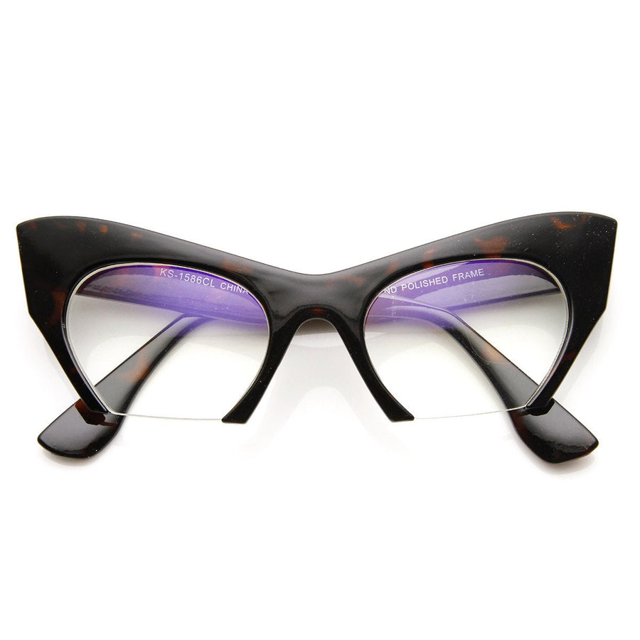 Womens High Fashion Semi-Rimless Clear Lens Cat Eye Glasses Image 1