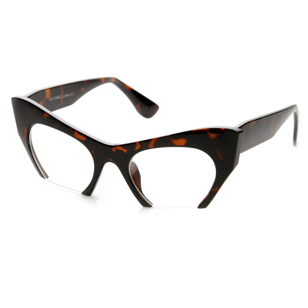 Womens High Fashion Semi-Rimless Clear Lens Cat Eye Glasses Image 2