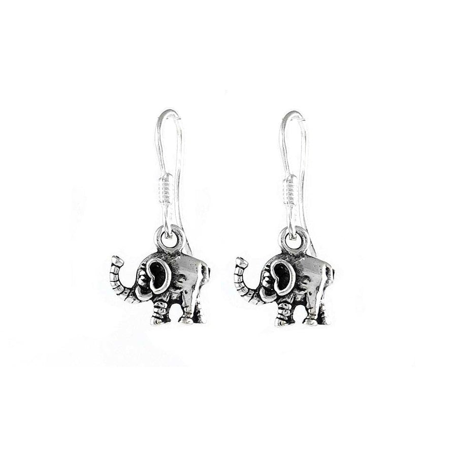 Sterling Silver Elephant Drop Earrings Hook Design Handmade Jewelry Gift Image 1