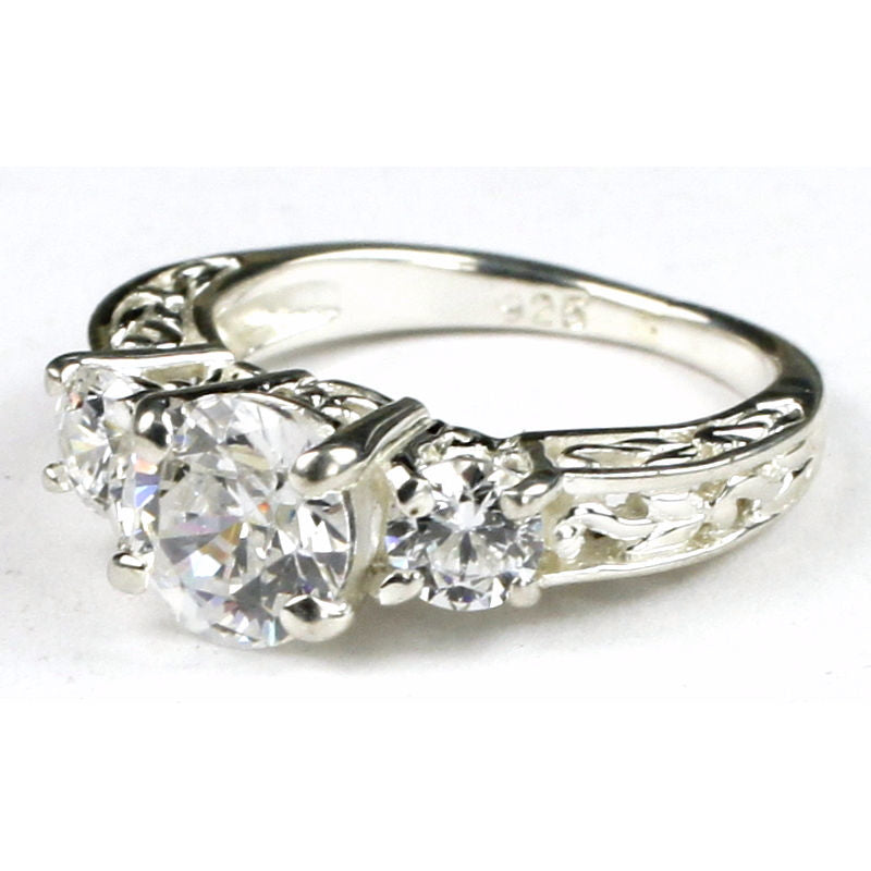 SR2546.5mm 1 carat Cubic Zirconia w/ Two 4mm CZ Accents925 Sterling Silver Engagement Ring Image 2