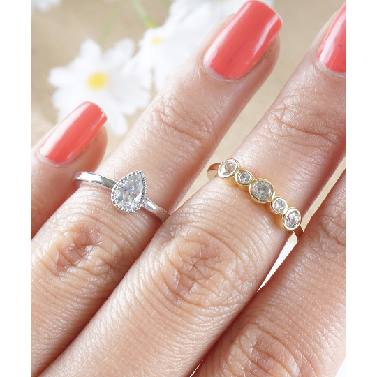 Crystal Midi RingDouble Knuckle RingTwo Way Ring Teardrop Crystal Silver or Gold Tone Pinky RingMidi Ring Image 2