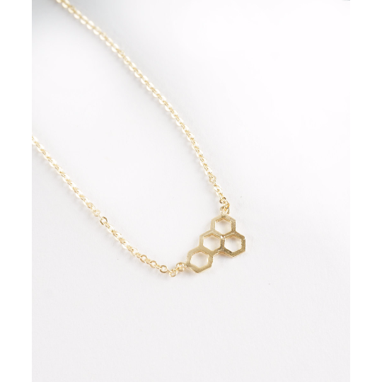 Gold Honeycomb NecklaceDainty Honeycomb NecklaceThin Gold Honeycomb Chain Pendant NecklaceSimple Gold Honeycomb Necklace Image 1