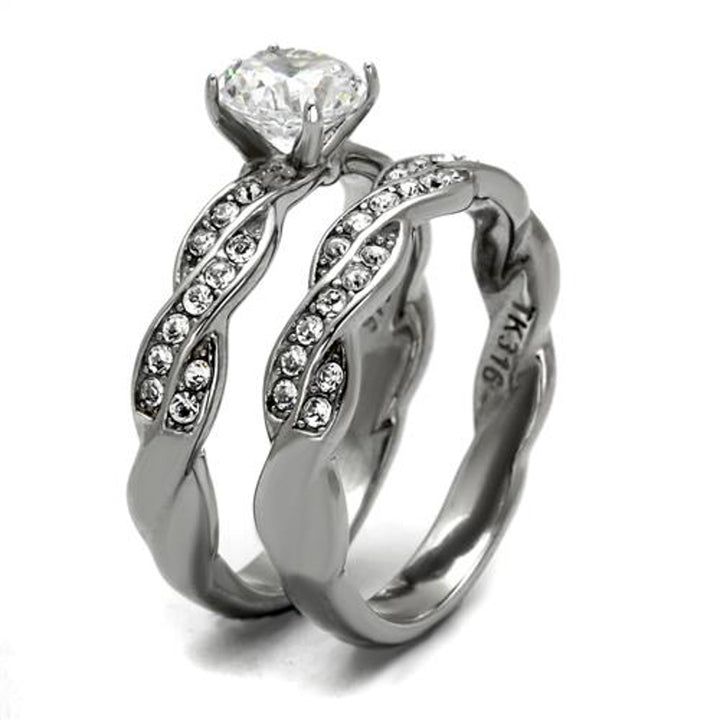 1.78 Ct Round Cut Cz Stainless Steel Twisted Wedding Ring Band Set Womens 5-10 Image 4