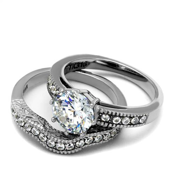 2.29 Ct Round Cut Cz Stainless Steel Vintage Wedding Ring Set Womens Size 5-10 Image 4