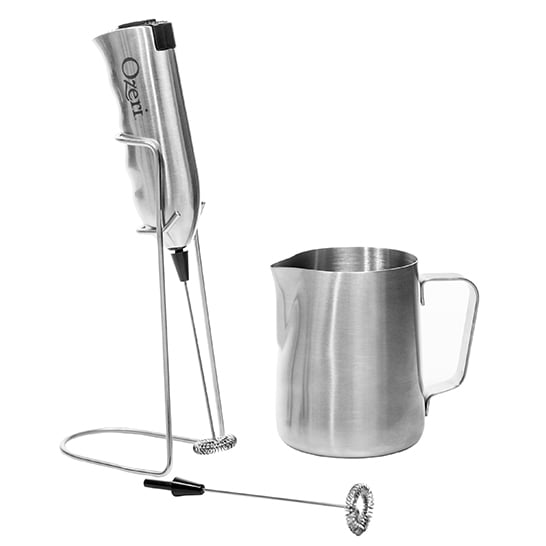 Ozeri Deluxe Milk Frother and 12 oz Frothing Pitcher in Stainless Steel, with Extra Whisk Attachment Image 1