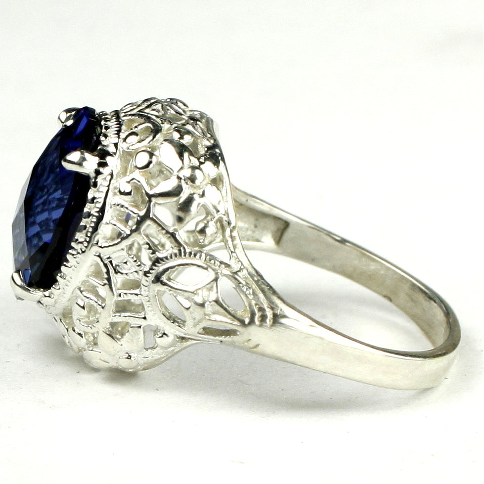 Sterling Silver Antique Style Filigree Ladies Ring Created Blue Sapphire SR009 Image 3