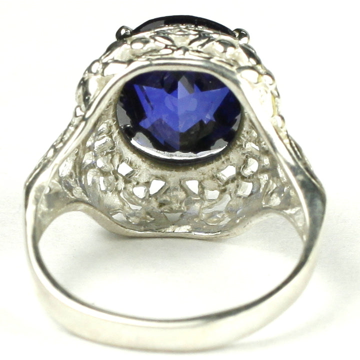 Sterling Silver Antique Style Filigree Ladies Ring Created Blue Sapphire SR009 Image 4