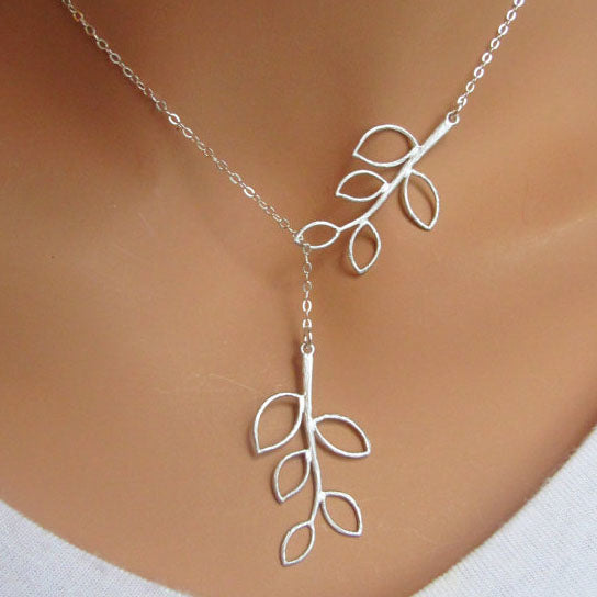 Elegant Women Double Leaf Lariat Necklace Image 1